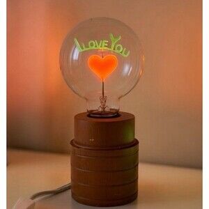 Vintage? Aerolux I LOVE YOU Real Neon Glow Light bulb With Wood Lamp Base